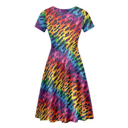 Women Scoop Neck Short Sleeve Ruffle Dress