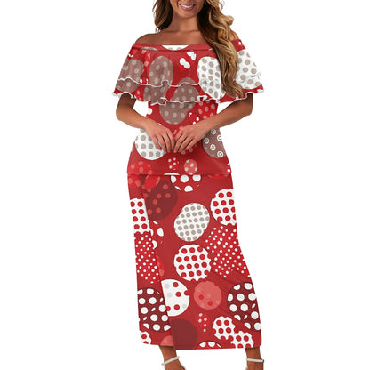 Red Polka Dot Puletasi Style Maxi Dress Set