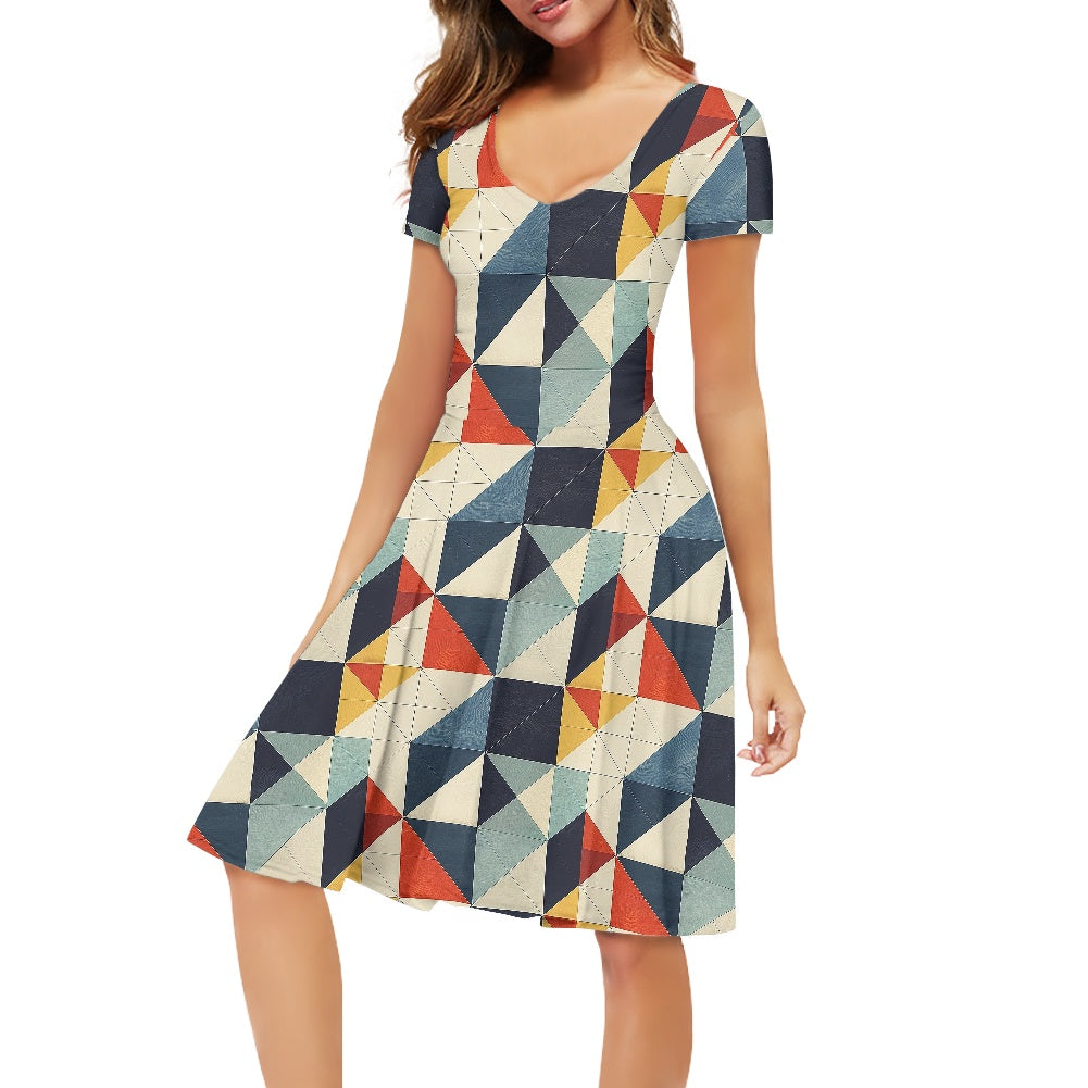 Women V-Neck Short Sleeve Ruffle Dress