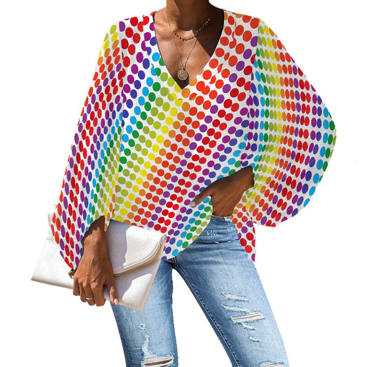V-Neck Chiffon Puff Sleeve Blouse by Luxtrini 4XL