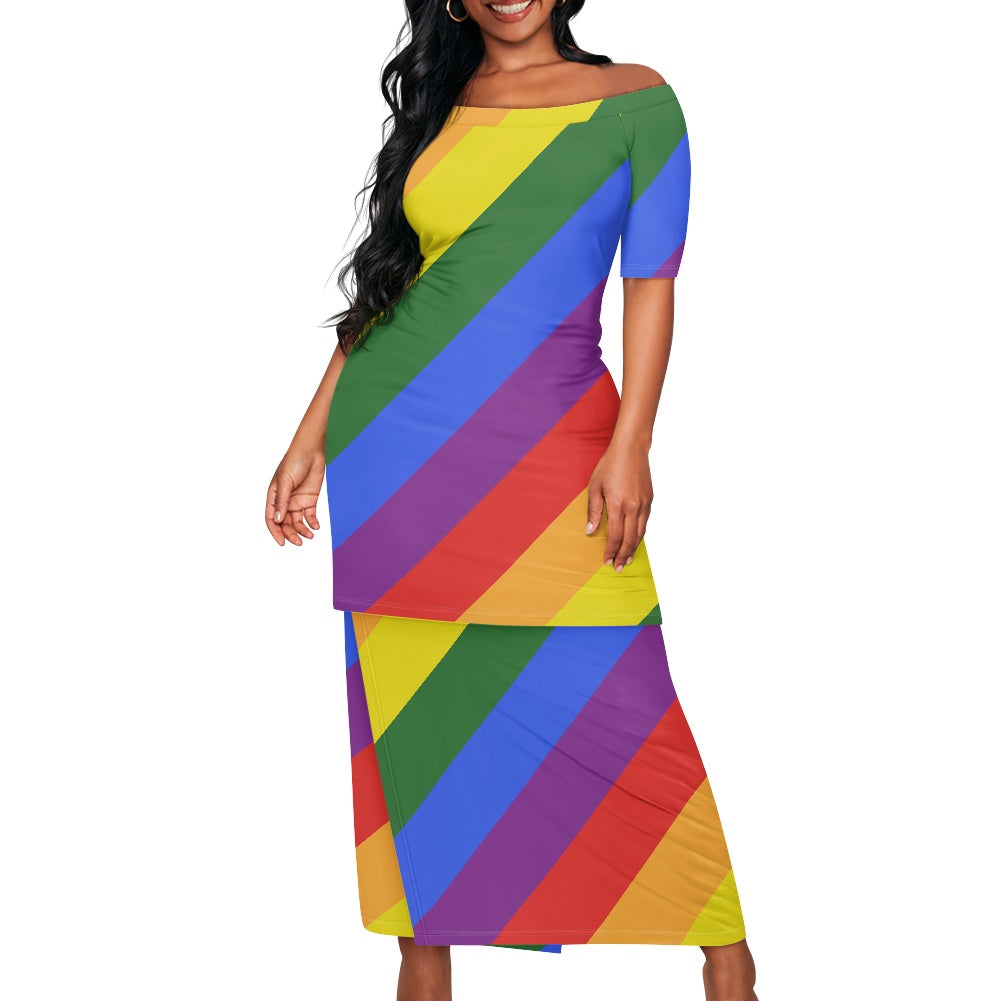Rainbow Guinea Style Maxi Dress Set