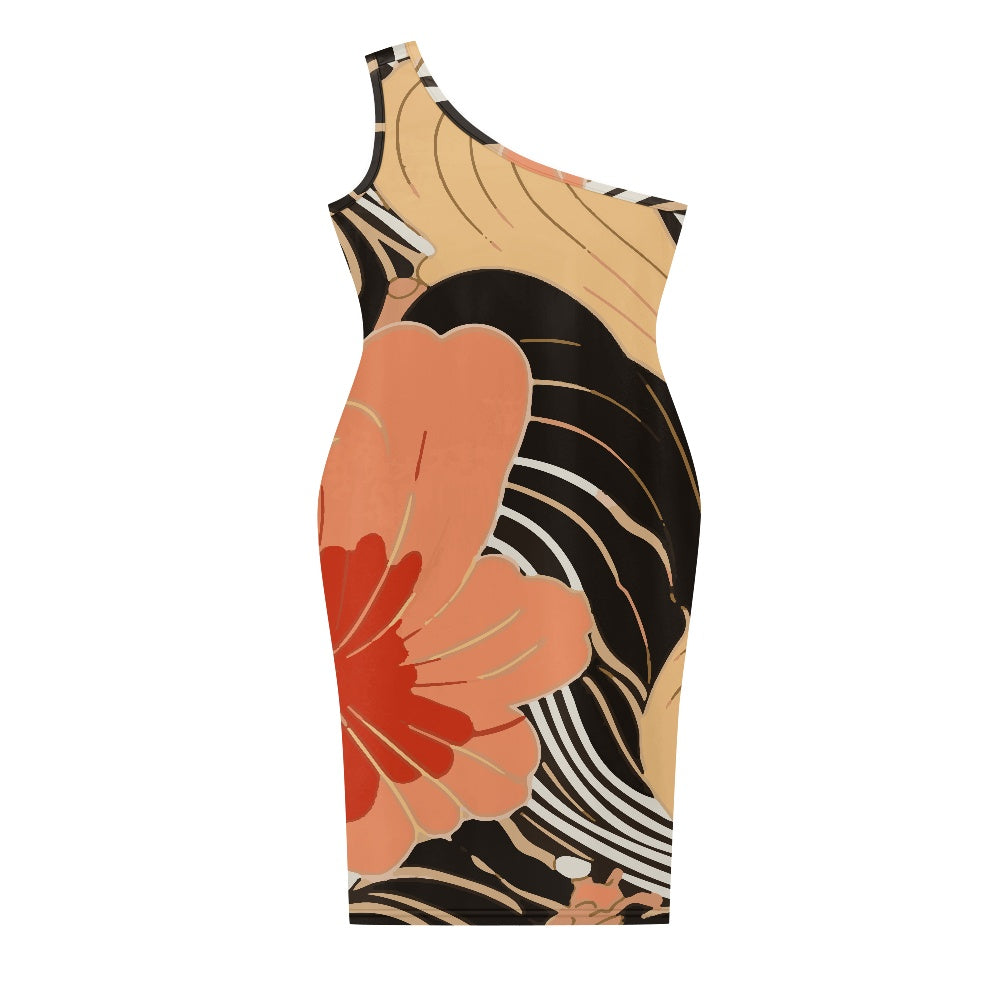 Discover Elegance: Luxtrini's One-Shoulder Slim Dress - Tropical white