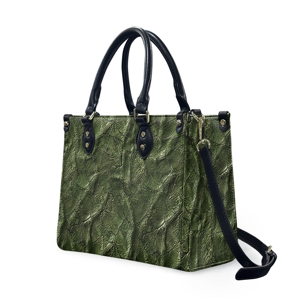 Moss Luxe: Timeless Textured Green PU Leather Women's Twill Handbag