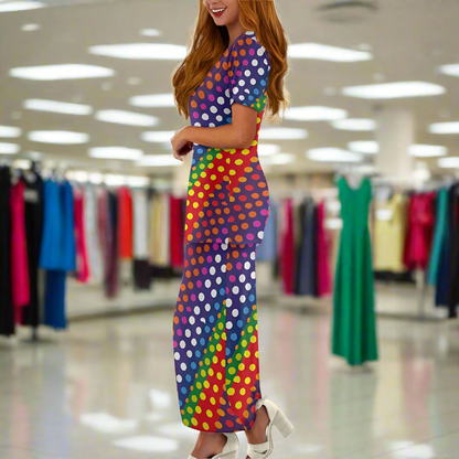 LGBTQ-Friendly Rainbow Polka Dot Guinea Style Maxi Dress Set by Luxtrini