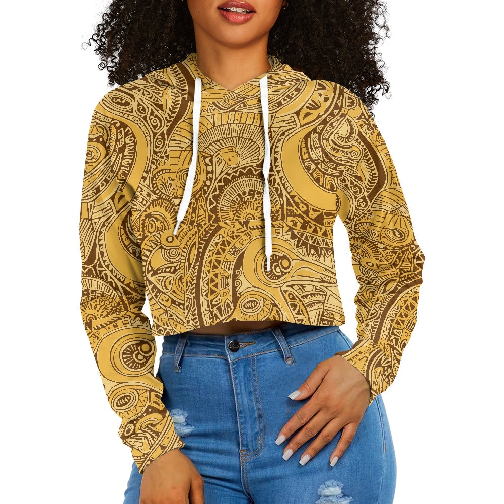 Women's midriff-baring sweatshirt - Gold Ethnic African