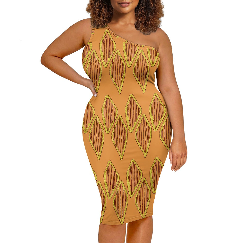 Discover Elegance: Luxtrini's One-Shoulder Slim Dress - Mudcloth