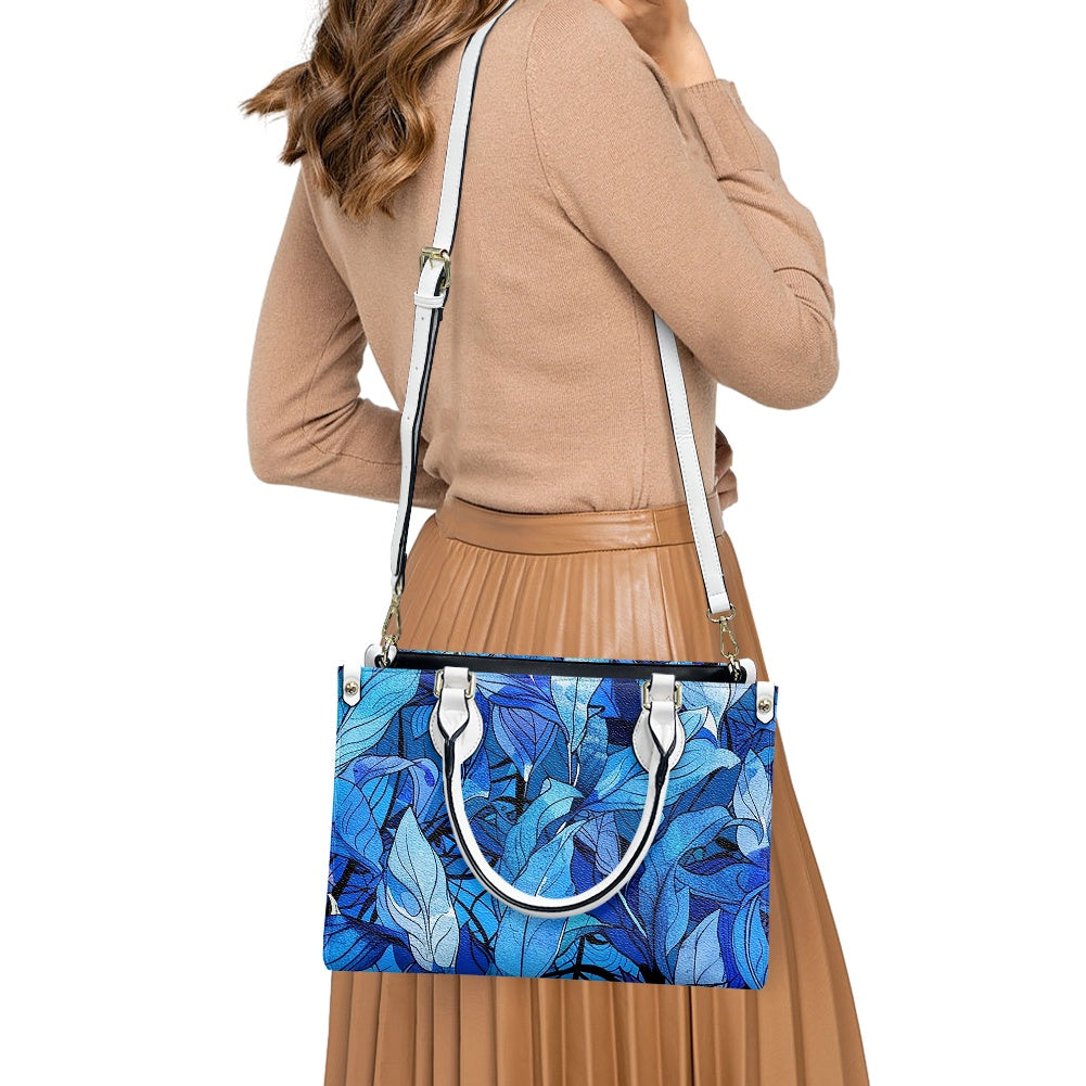 Blue Tropical Leaf Designer - Vibrant and Elegant Women's PU Leather Twill Handbag