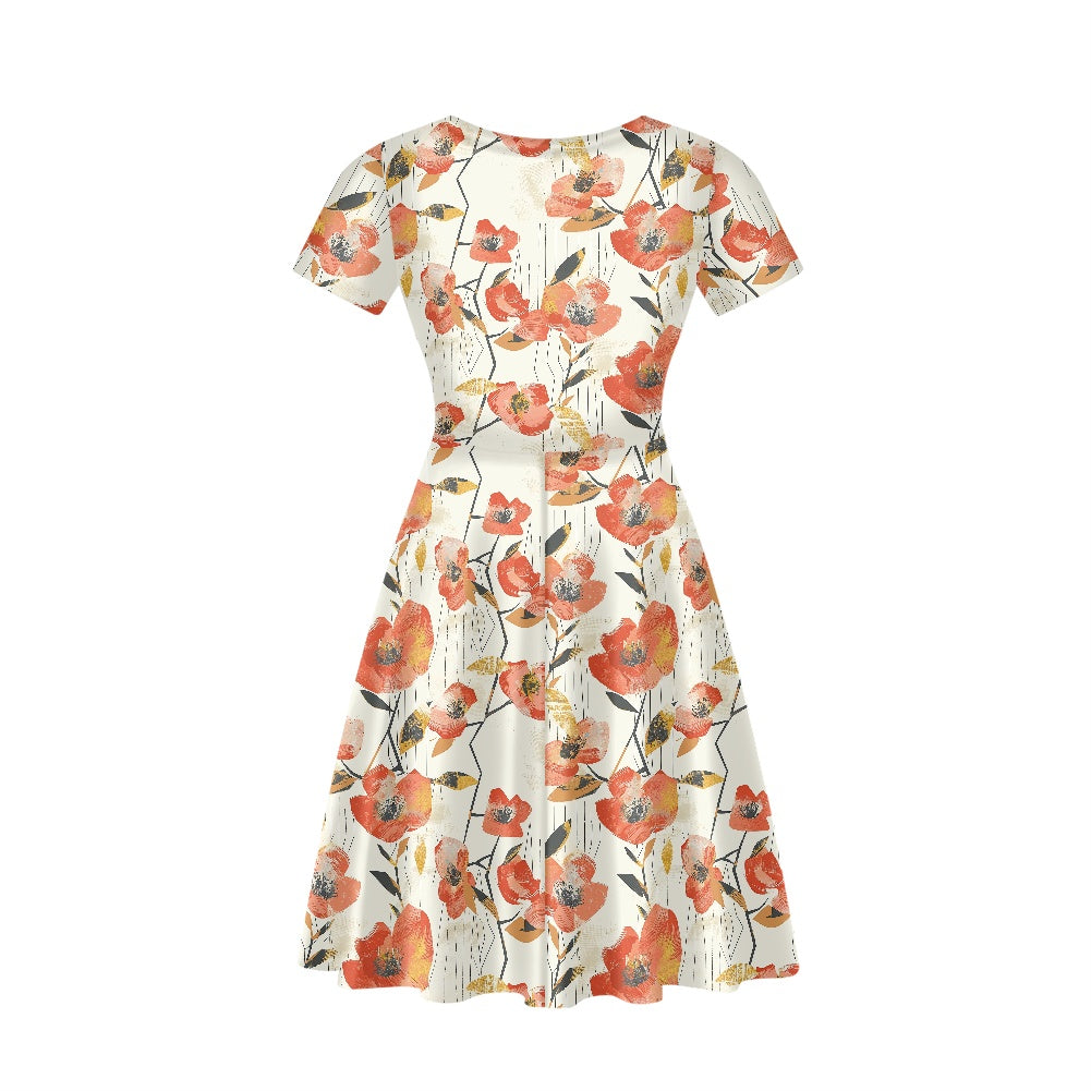 Women V-Neck Short Sleeve Ruffle Dress