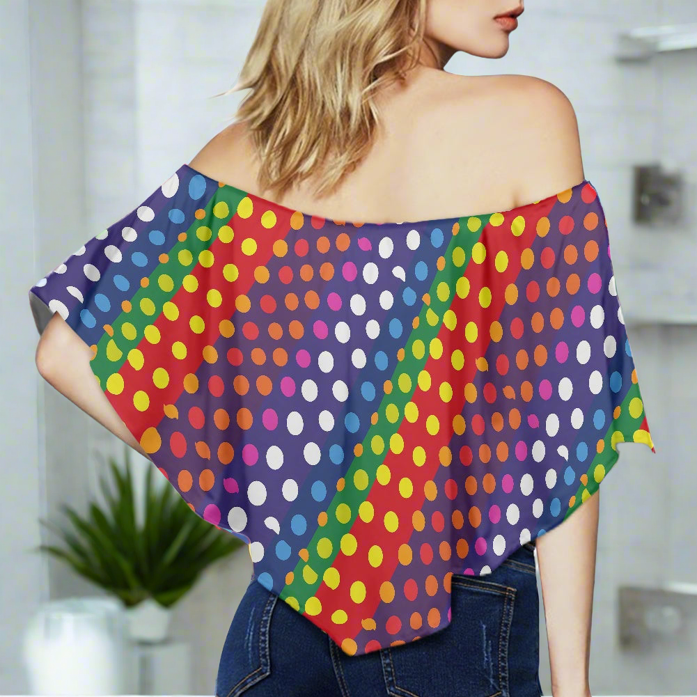 LGBTQ-Friendly Rainbow Polka Dot 
Off Shoulder Lady Blouse by Luxtrini