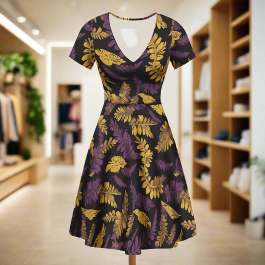 Lauae Purple and Yellow Women Ruffle Bottom Dress