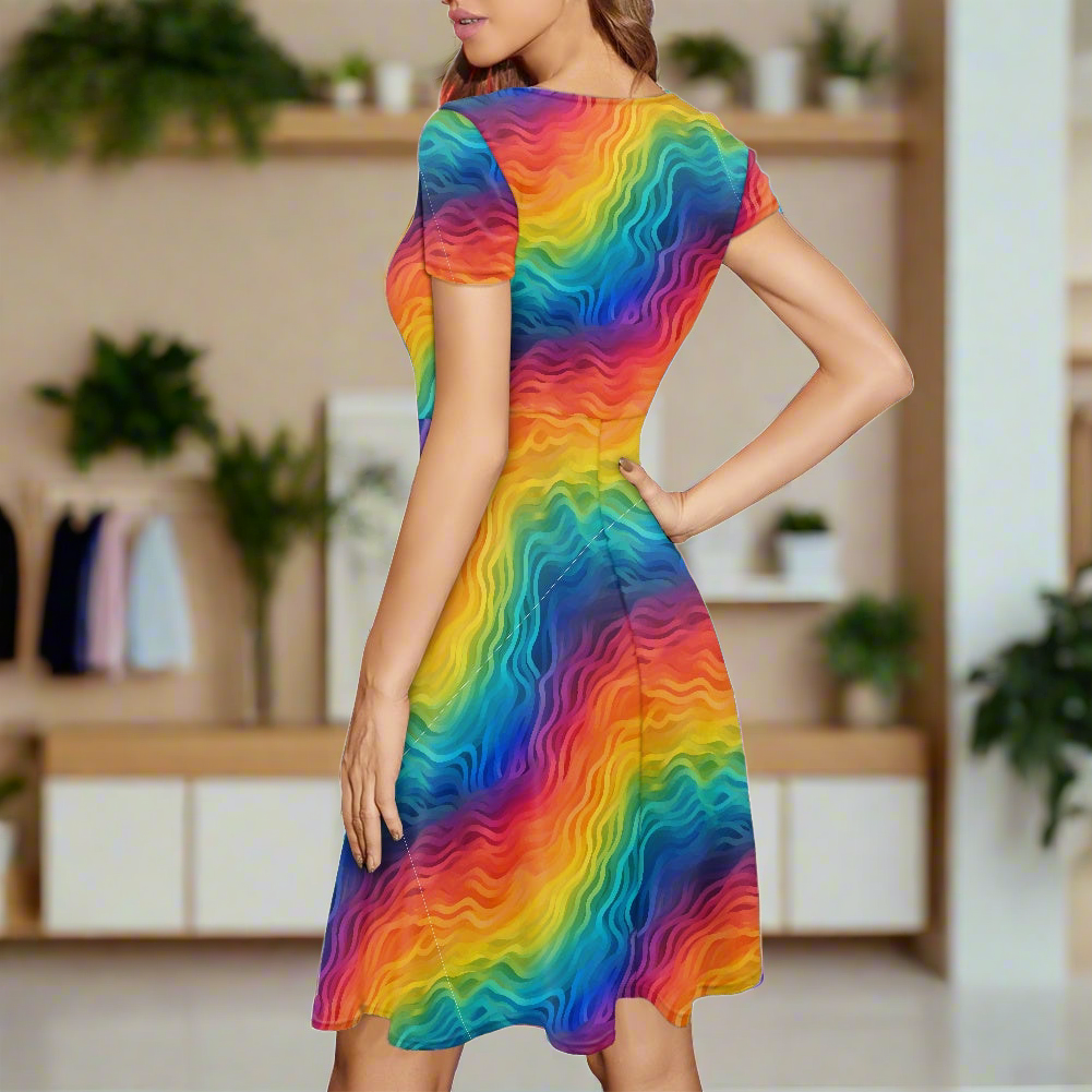 Rainbow Pride Scoop Neck Ruffle Dress | Vibrant, Handmade & Inclusive Sizing