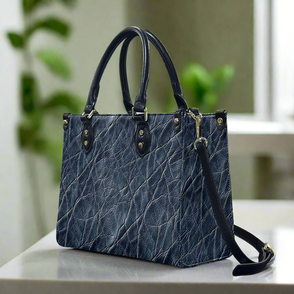 Sapphire Grace: Timeless Navy PU Leather Twill Handbag for Women