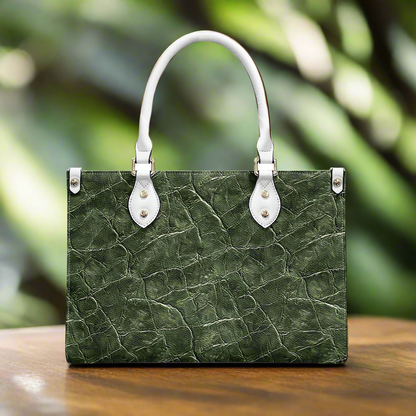 Women's Natural Opulence: Forest Green with Intricate Grain Details PU Leather Twill Handbag