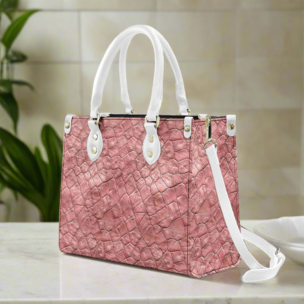 Pink Lamb Skin Pattern Handbag, Wallet and Keychain Bundle