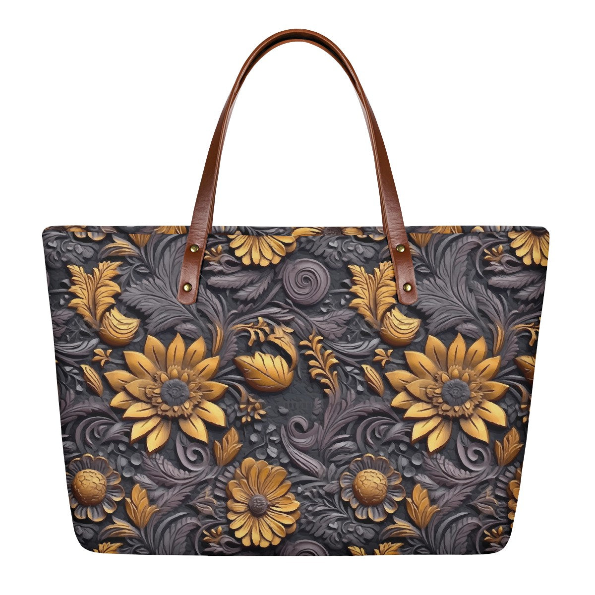 Gold Flowers Woodcut Women's Tote Bag
