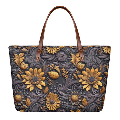 Gold Flowers Woodcut Women's Tote Bag