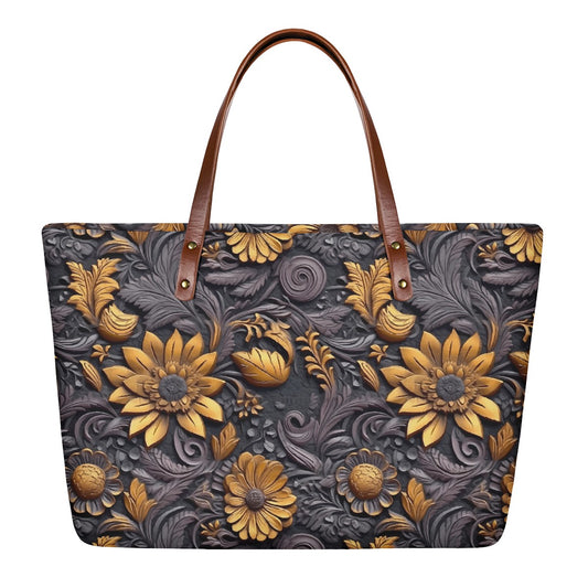 Gold Flowers Woodcut Women's Tote Bag