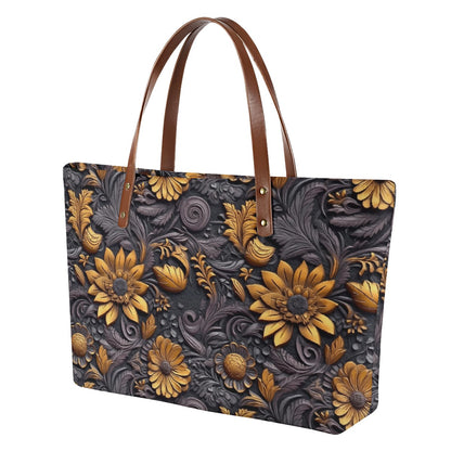 Gold Flowers Woodcut Women's Tote Bag