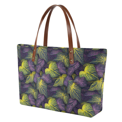 Luxtrini Iridescent Syngonium: Purple and Yellow Women's Tote Bag