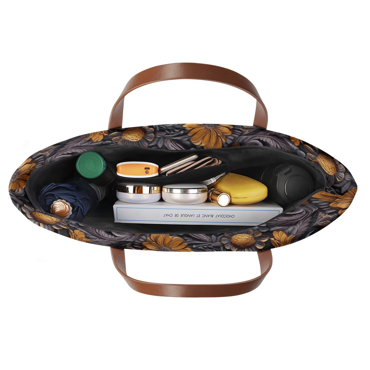 Gold Flowers Woodcut Women's Tote Bag