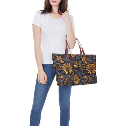 Gold Flowers Woodcut Women's Tote Bag