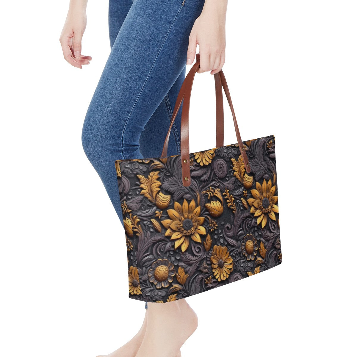 Gold Flowers Woodcut Women's Tote Bag
