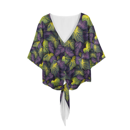 Luxtrini Iridescent Syngonium: Purple and Yellow Women V-neck Streamers Blouse Women