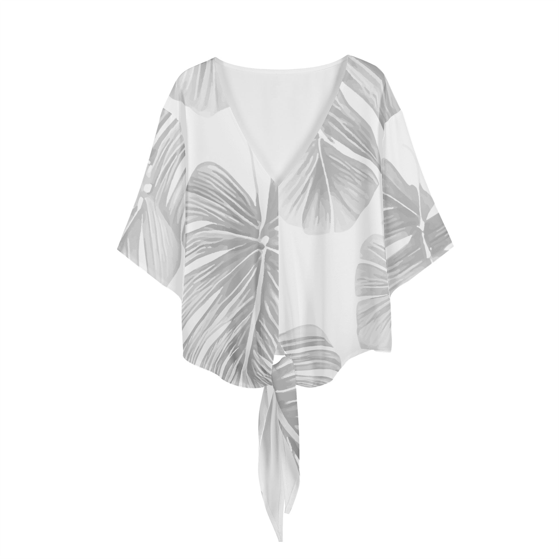 White Monstera Women V-neck Streamers Blouse Women