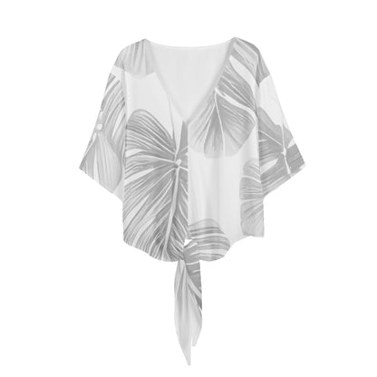 White Monstera Women V-neck Streamers Blouse Women