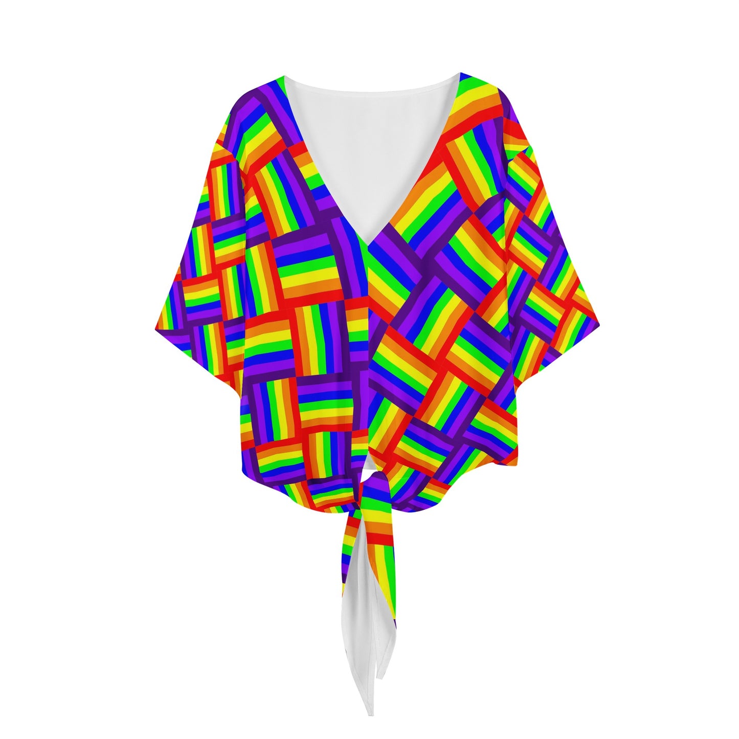 Rainbow Weave Women V-neck Streamers Blouse Women
