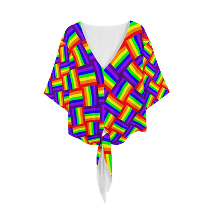 Rainbow Weave Women V-neck Streamers Blouse Women
