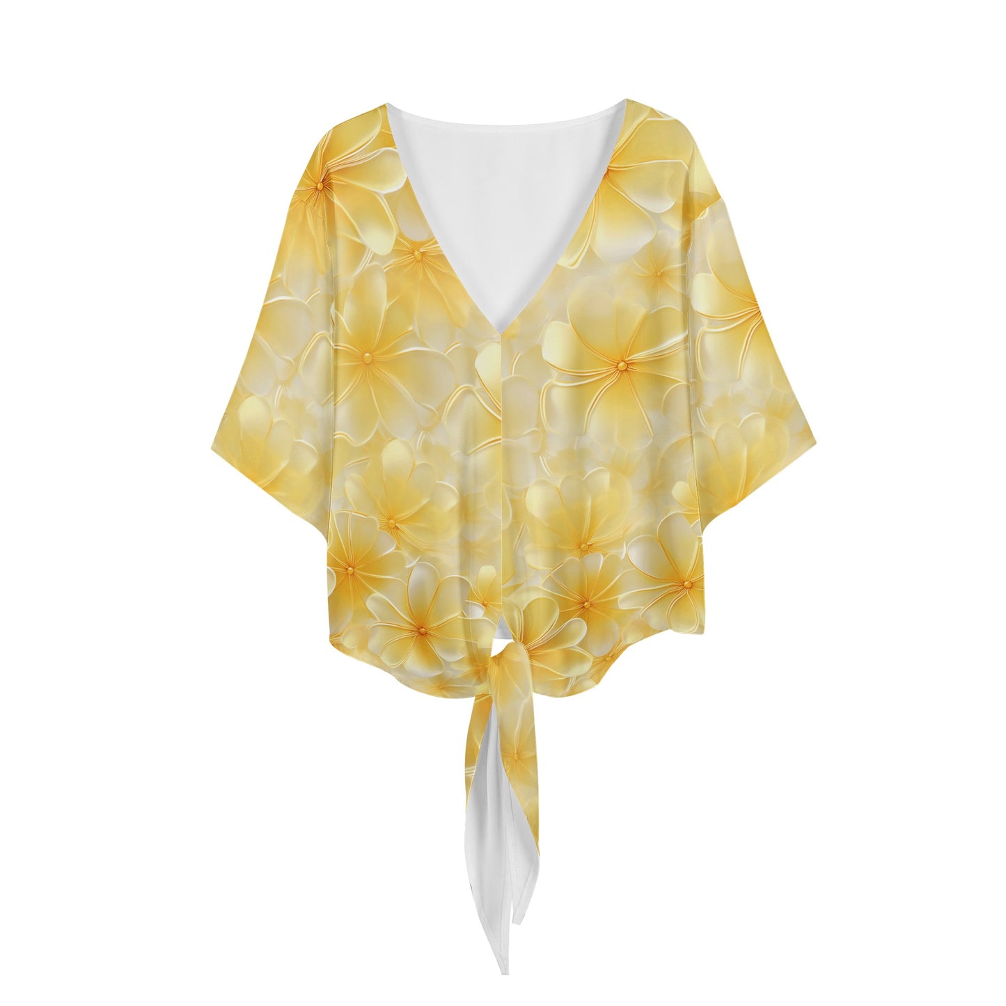 Yellow Plumeria Women V-neck Streamers Blouse Yellow