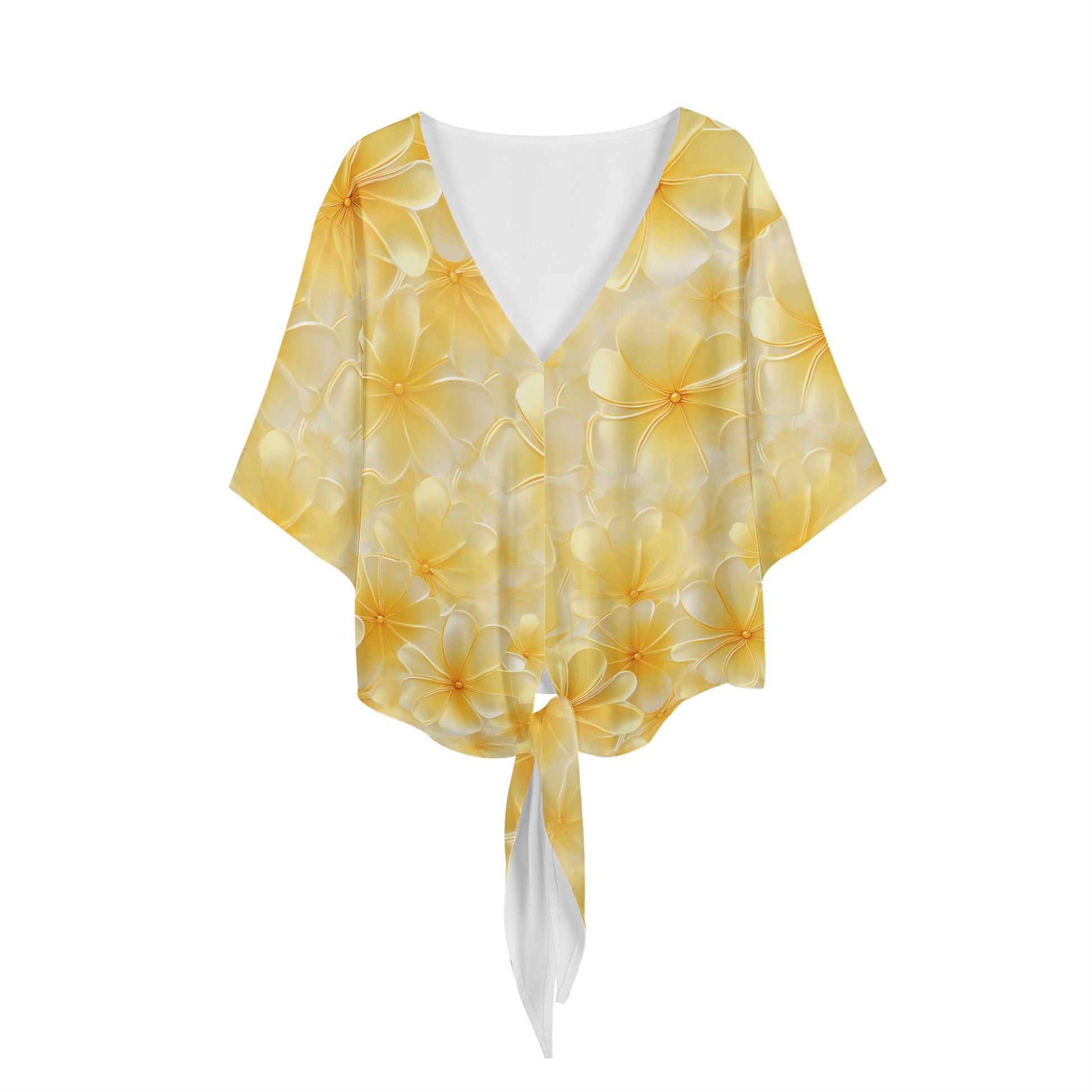 Yellow Plumeria Women V-neck Streamers Blouse Yellow
