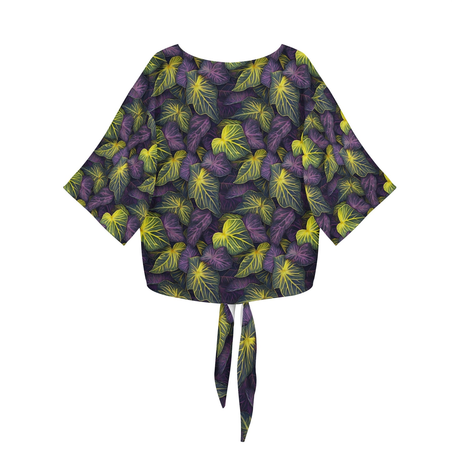 Luxtrini Iridescent Syngonium: Purple and Yellow Women V-neck Streamers Blouse