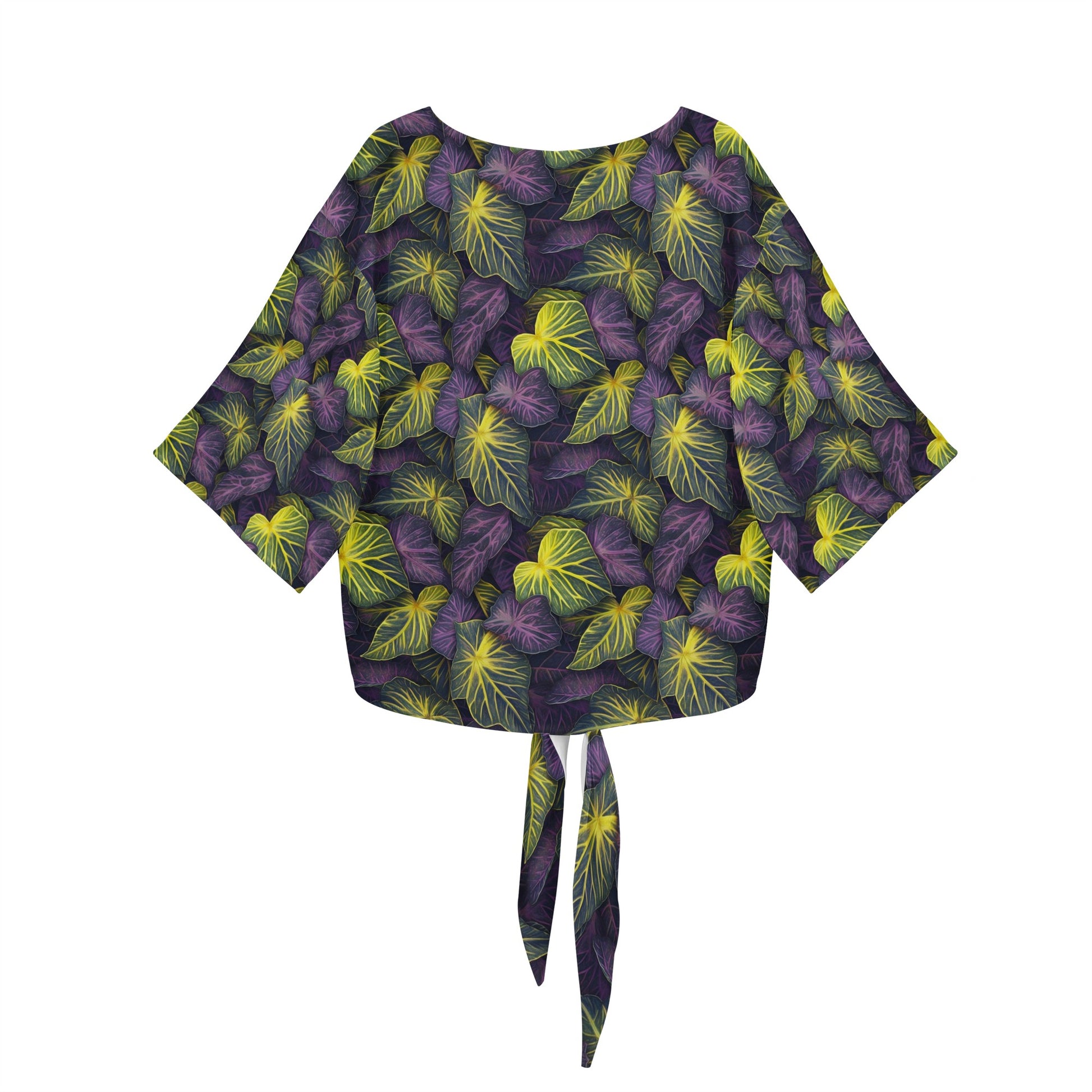 Luxtrini Iridescent Syngonium: Purple and Yellow Women V-neck Streamers Blouse