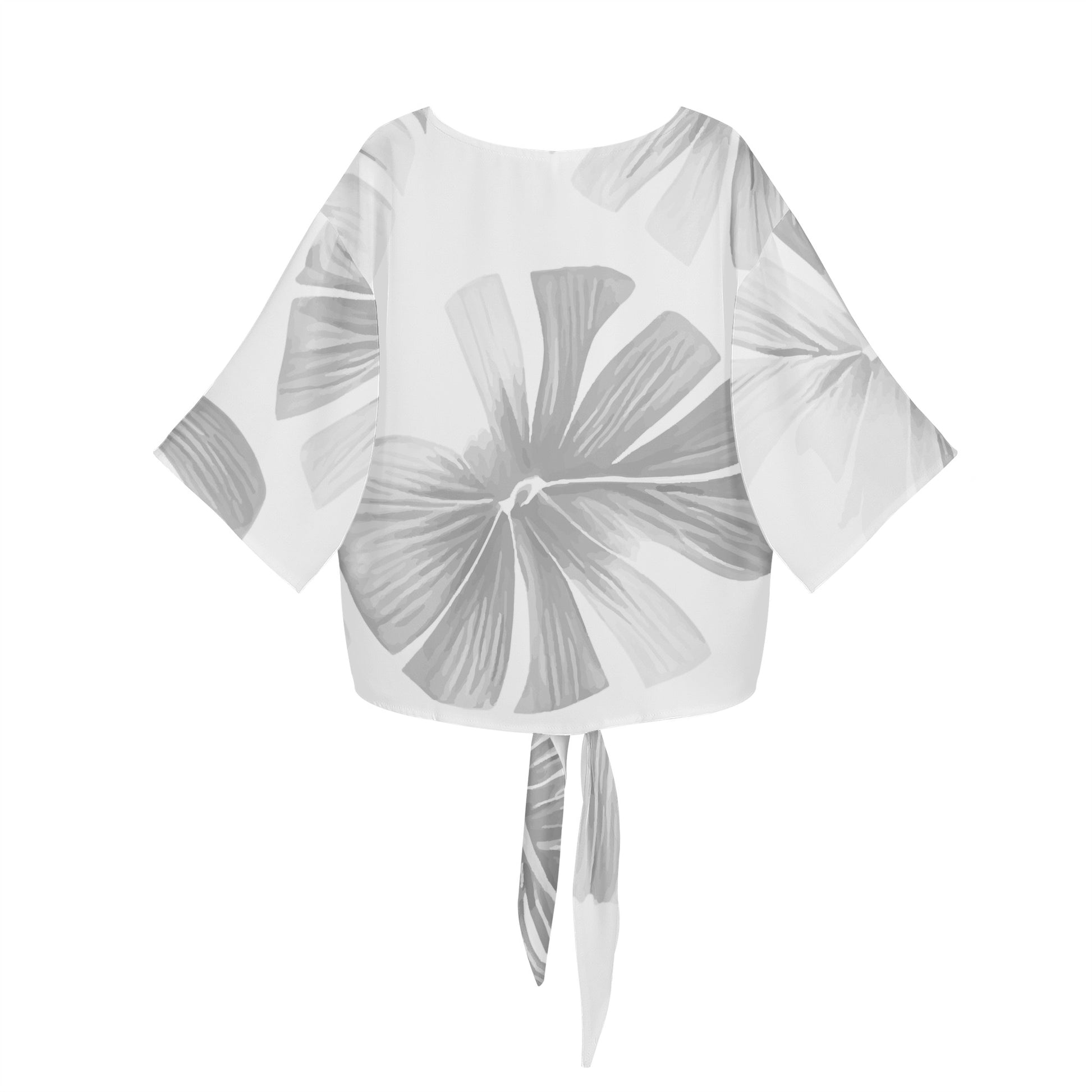 White Monstera Women V-neck Streamers Blouse