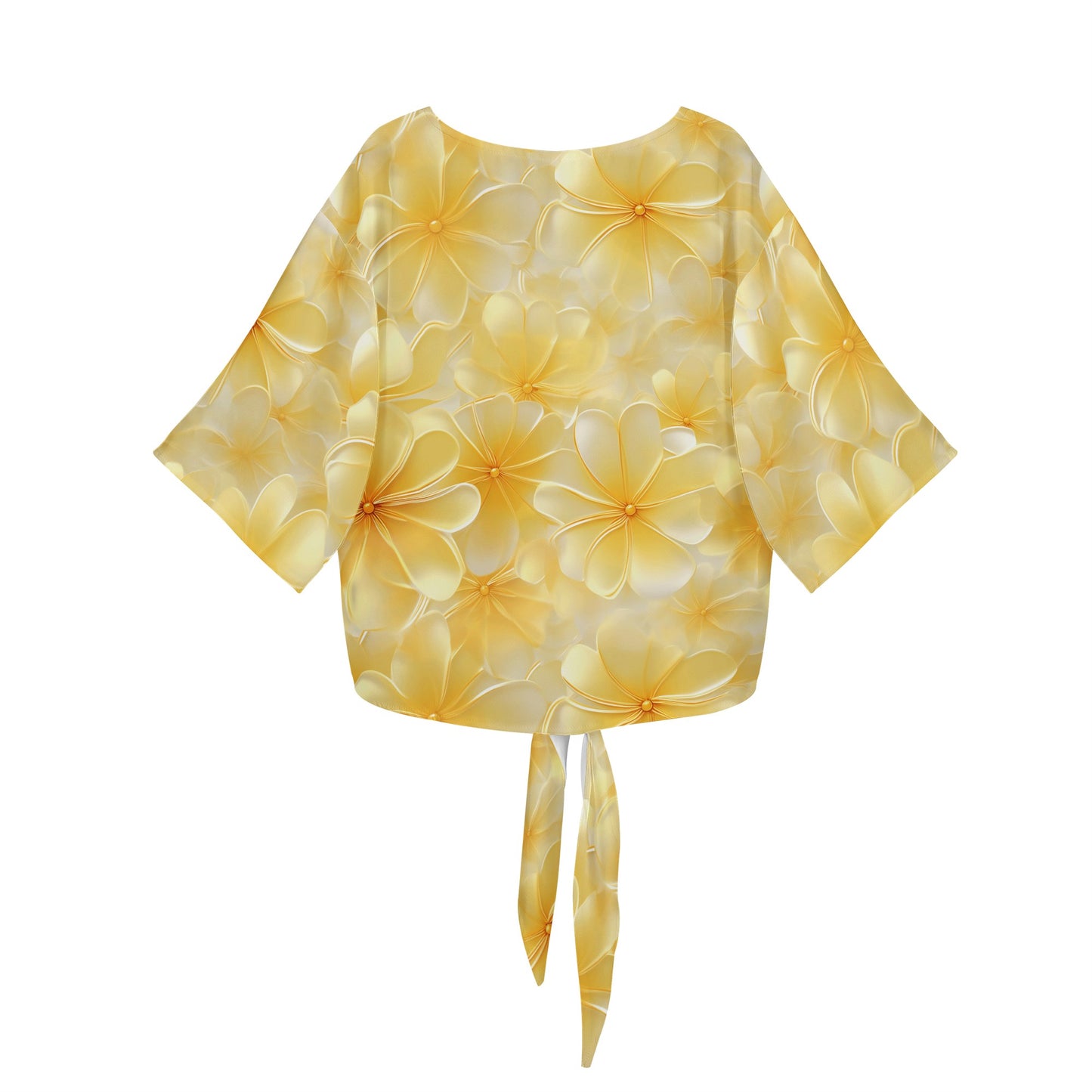 Yellow Plumeria Women V-neck Streamers Blouse