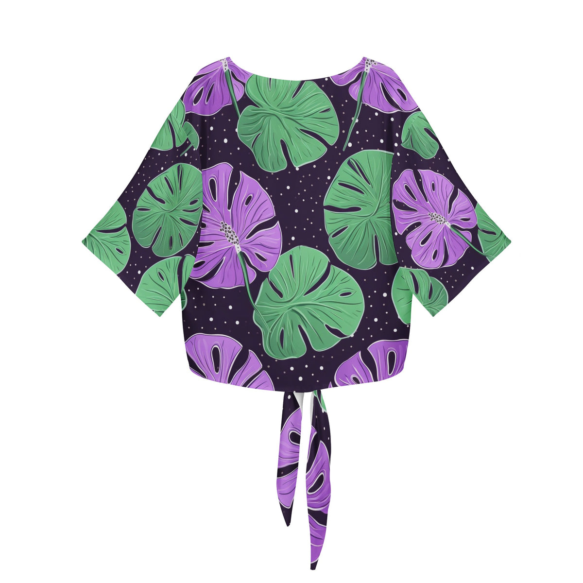 Monster Leaves on Starry Black Women V-neck Streamers Blouse