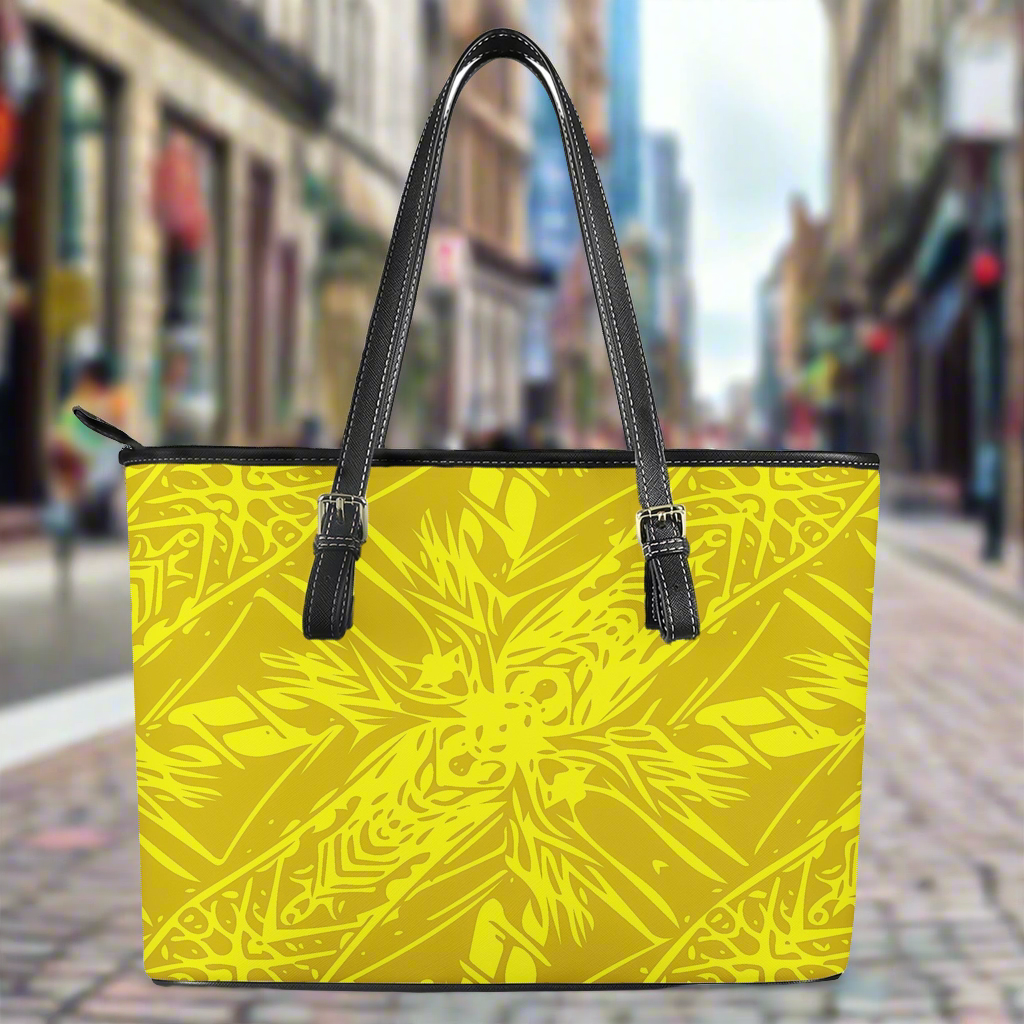 Yellow Croton Leather Tote Bags