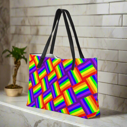 Rainbow Weave Shopping Tote Bag