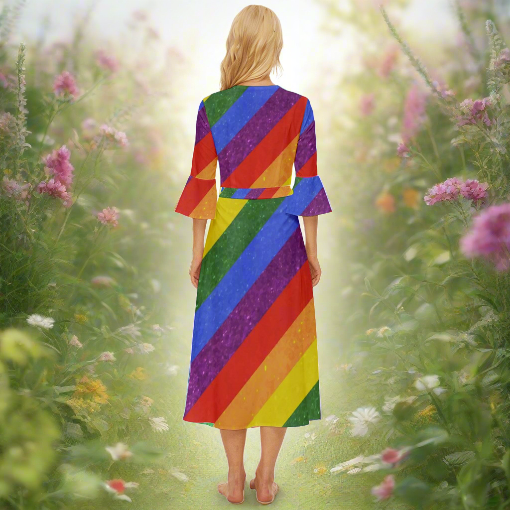 Luxtrini Rainbow Pride Midsummer Wrap Dress: Celebrate Your Pride in Style!