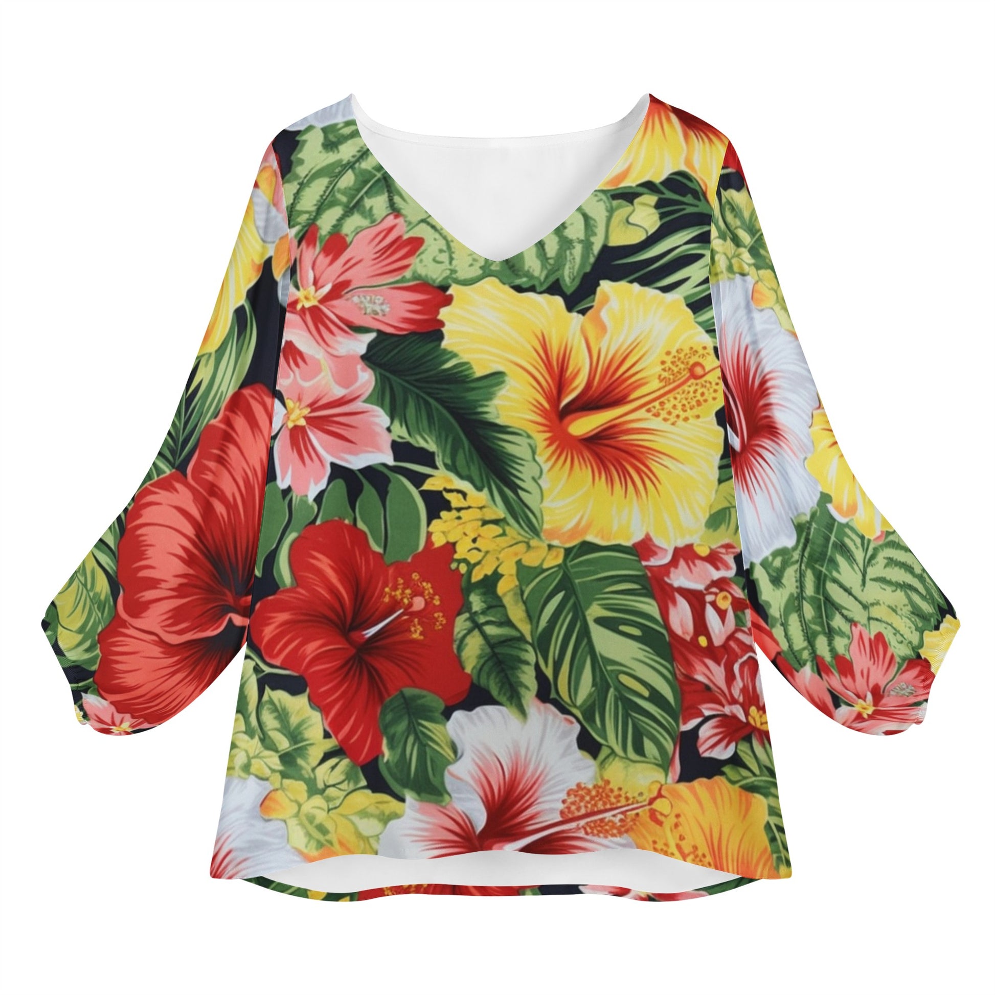 Hibiscus Women Long Sleeve Puff Sleeve Blouse Women
