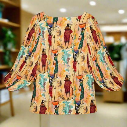 Tribal Women Long Sleeve Puff Sleeve Blouse