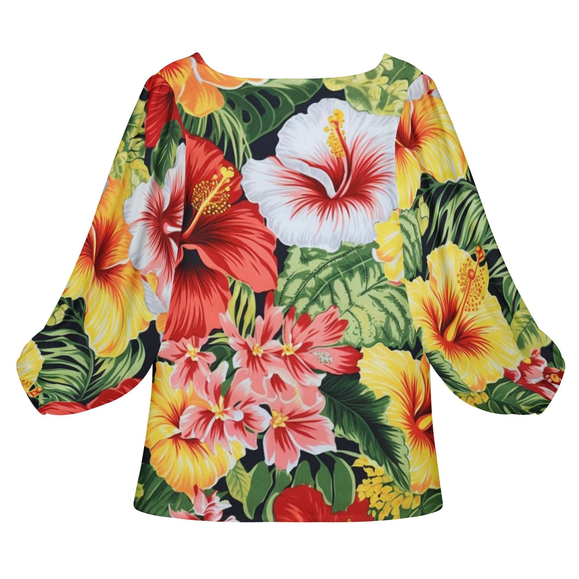 Hibiscus Women Long Sleeve Puff Sleeve Blouse