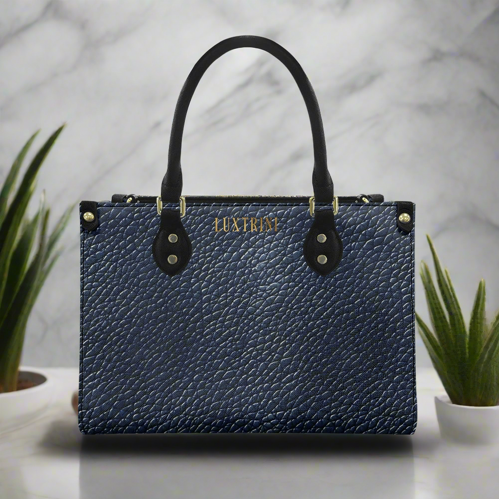 Navy Women's PU Leather Twill Handbag by Luxtrini