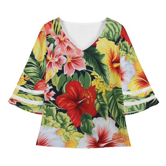 Hibiscus Women Puff Sleeve Blouse