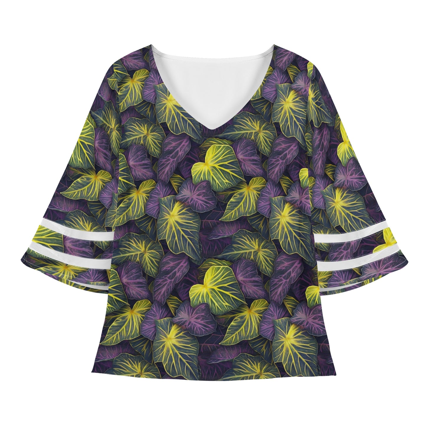 Luxtrini Iridescent Syngonium: Purple and Yellow Women Puff Sleeve Blouse