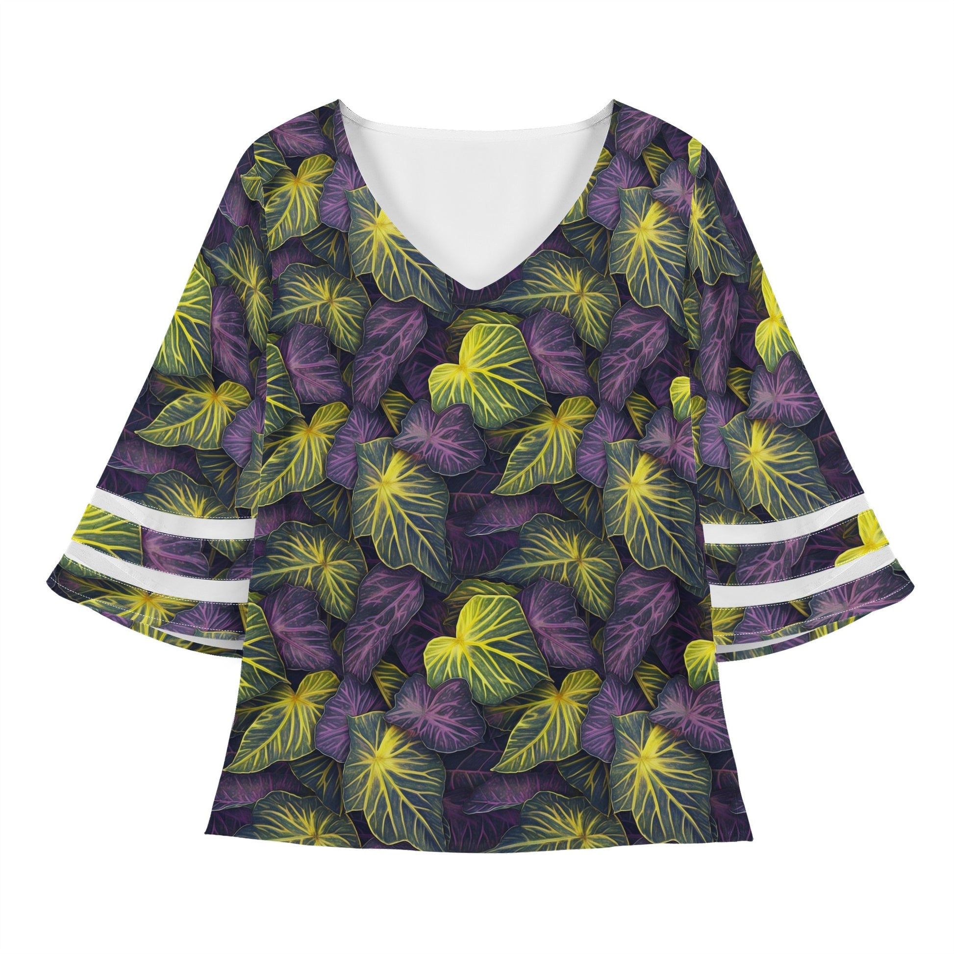 Luxtrini Iridescent Syngonium: Purple and Yellow Women Puff Sleeve Blouse