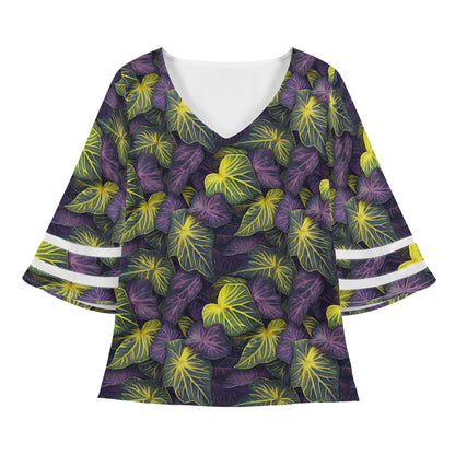 Luxtrini Iridescent Syngonium: Purple and Yellow Women Puff Sleeve Blouse