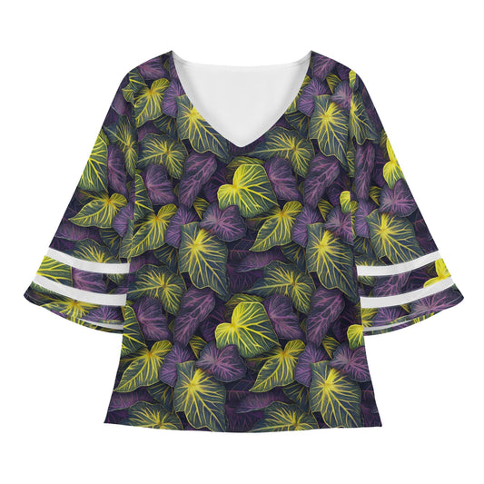 Luxtrini Iridescent Syngonium: Purple and Yellow Women Puff Sleeve Blouse